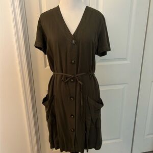 Lou & Grey Dark Green Button-Front Mini Dress
